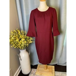 J.Crew Women's Career Dress Burgundy 3/4 Flutter Sleeve Size 12